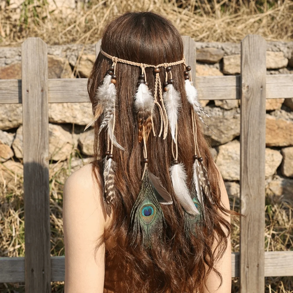 Cascading Tassels Long Feather Headpiece Intricate Beadwork Hand-tied Plumage Bohemian Tassel Headband Slip-knot Adjuste