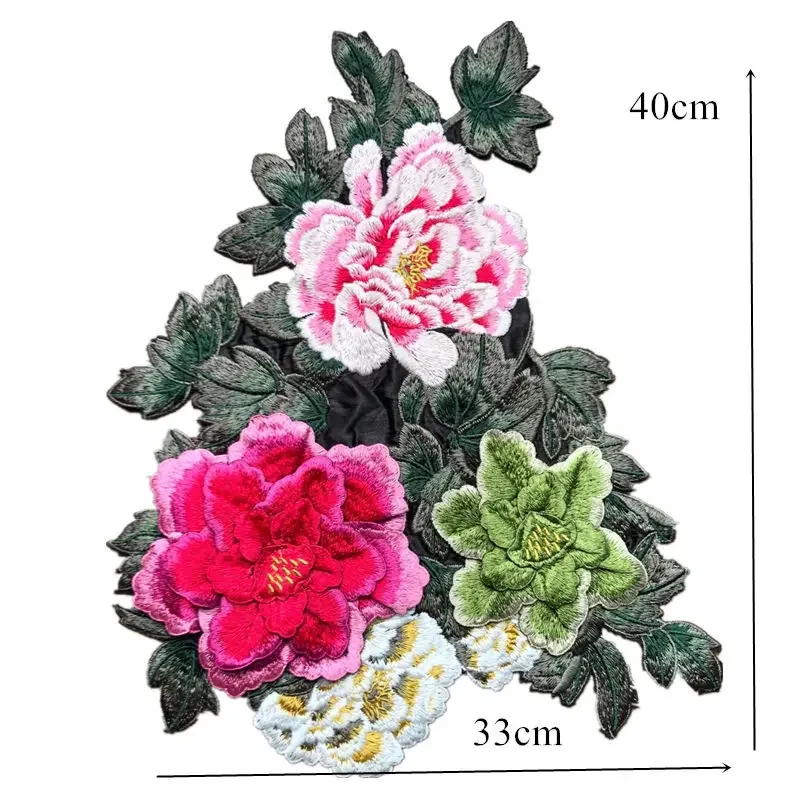 Embroidered 3D Peony Flowers Leaves Sew Patches Trimmings Applique For Wedding Dress DIY Decoration Craft