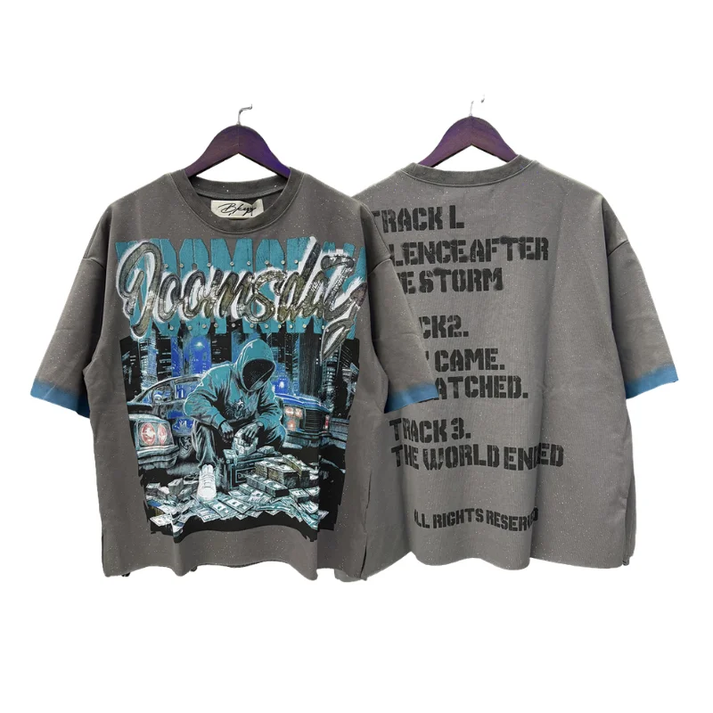 2026ss Rhinestone Logo Bkys T-shirts High Street Splash Ink Graffiti Print Men Women Loose Casual Tee Tops
