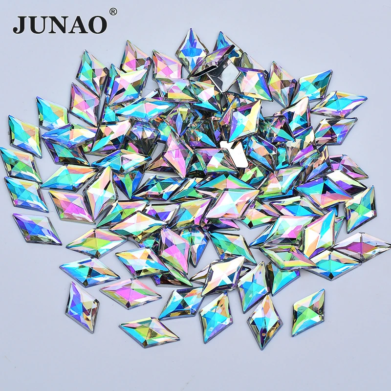 JUNAO 100Pcs 11*18mm Clear Rhombus Shape Rhinestones Flatback Acrylic Crystal Stones Applique For Jewelry Making Decoration