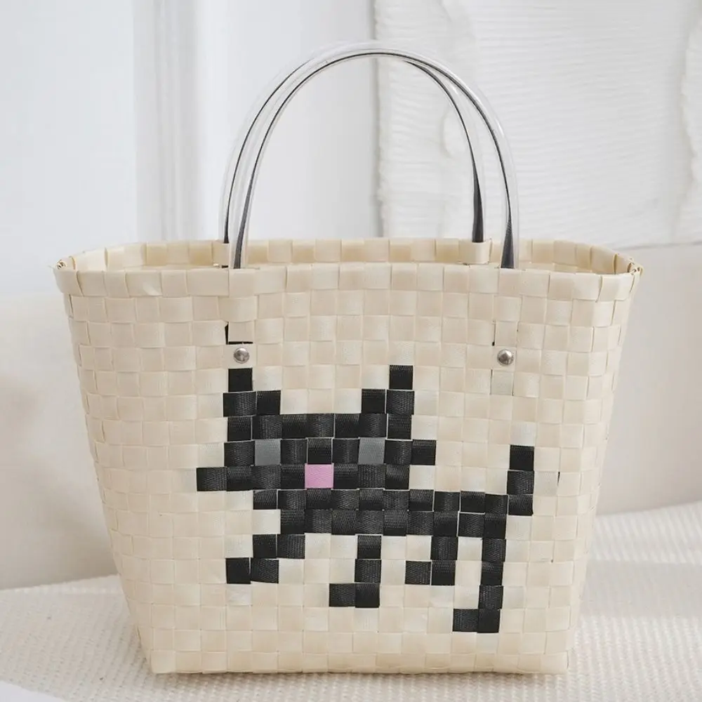 Weaving Animal Baskets Vegetable Basket Bag Hand-woven Shoulder Bag Casual Woven Bag Large Capacity Shopping Bag Cartoon Handbag