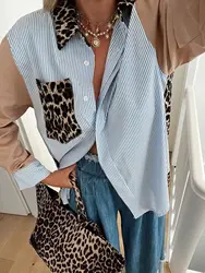 Zevity 2024 Women Fashion Leopard Print Patchwork Casual Smock Blouse Office Lady Business Shirt Chic Chemise Blusas Tops LS7111