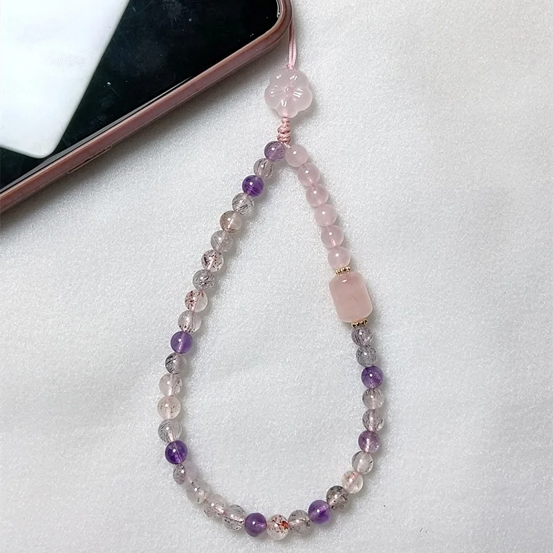 

Кварцевый ремешок для телефона Super 7, семи аметистов, подвеска для телефона с целебными хрустальными бусинами, цепочка для телефона с хрустальными бусинами, ремешок