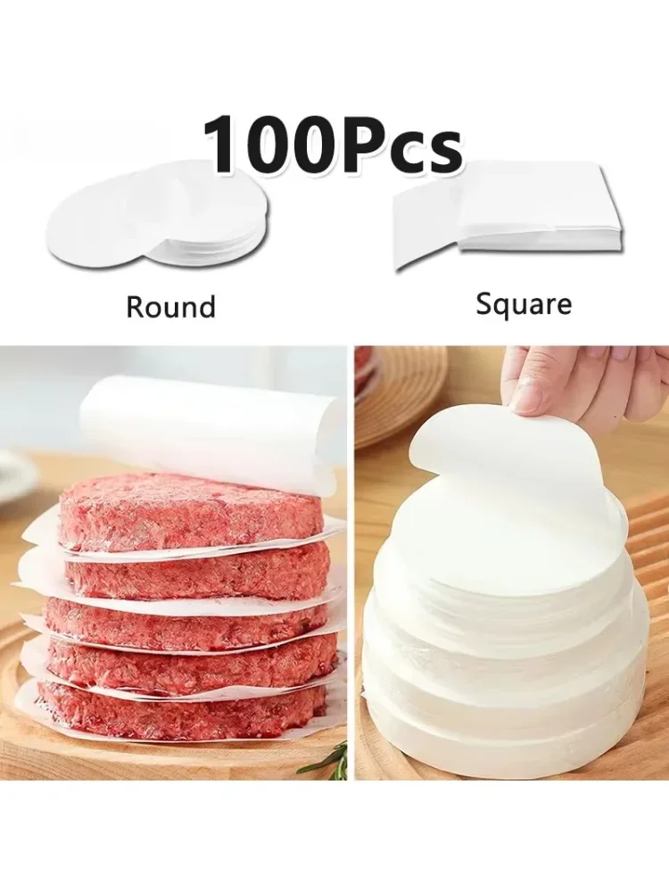 Papiers de cire en papier pour galettes de hamburgers, 50/100 pièces, papillons pressés congelés séparés pour galettes de hamburgers, papier antiadhésif pour bœuf et viande de barbecue