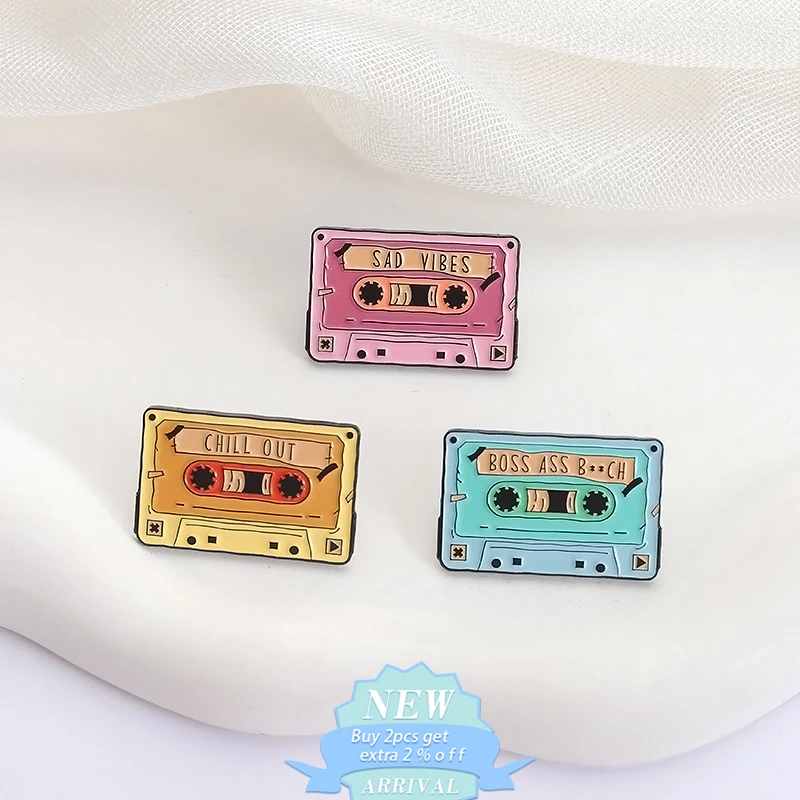 Retro Music Emotional Themed Cassette CD Enamel Pins Sad Vibes Chill Out Tape Brooch Lapel Badge Jewelry Gift For Fans Friends