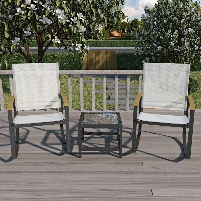 Table and Chair Set Small Patio Balcony Chair with Glass Side Table Set Outdoor Conversation Apartment Chairs for Backyard