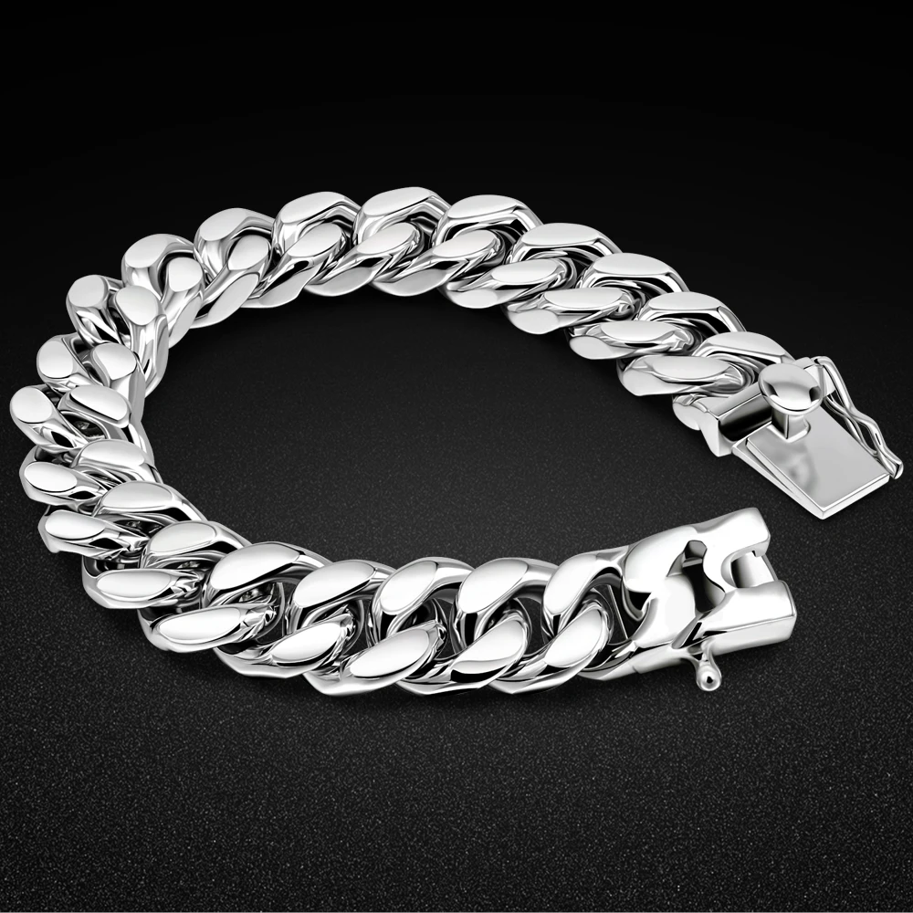 High quality 0.47 inch Cuban Chain Bracelet for Men Women 925 Sterling Silver Bracelets Punk Jewelry Couple Gift Pulsera Hombre