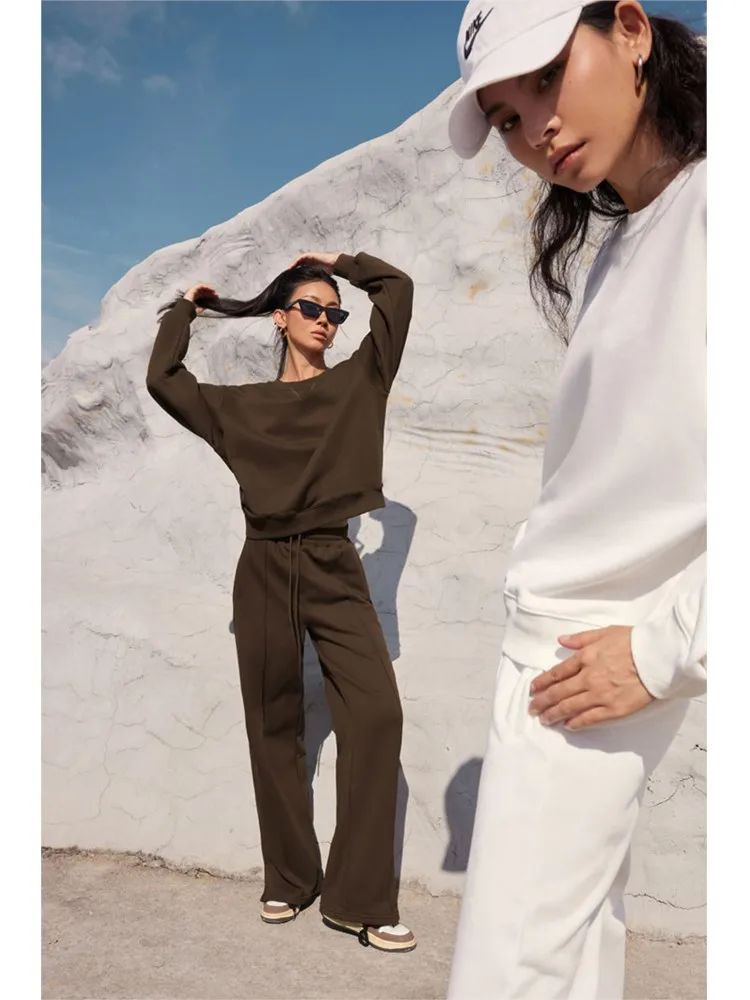 المرأة الخريف أزياء رياضية عارضة طويلة الأكمام البلوز مجموعات قطعتين مجموعة الربيع بلون جولة الرقبة البلوز السراويل الدعاوى