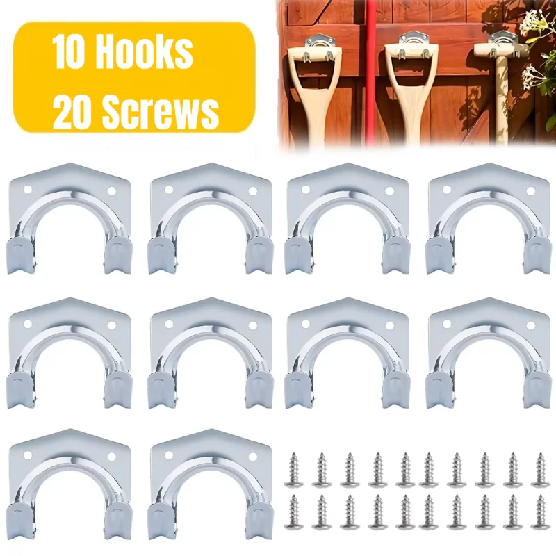 

10PCS Metal Wall Hooks with 20 Screws For Storage Hooks Wall Mount Metal Double Hooks Garage Shed Hanging Organizer Garden
