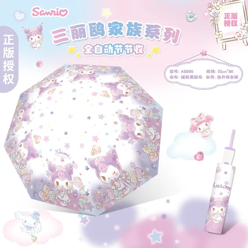 

Sanrio Official Hello Kitty My Melody Kuromi UV Protection Umbrella Auto Open Close 3 Fold Compact Sun Rain Proof