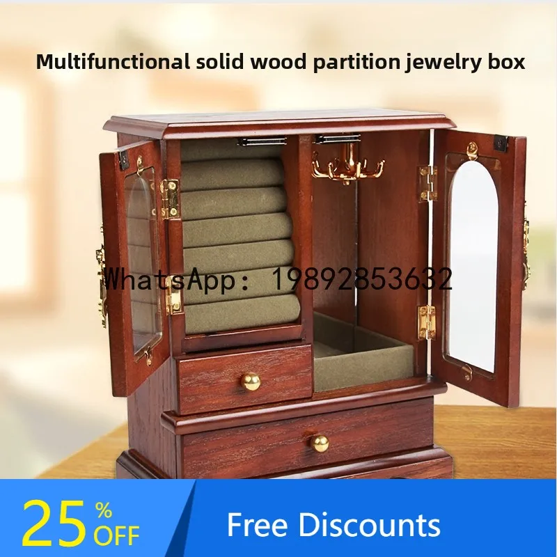 

Jewelry Box Ancient Style Wooden Solid Wood Princess Jewelry Luxury Retro Earring Storage Box Chinese Style
