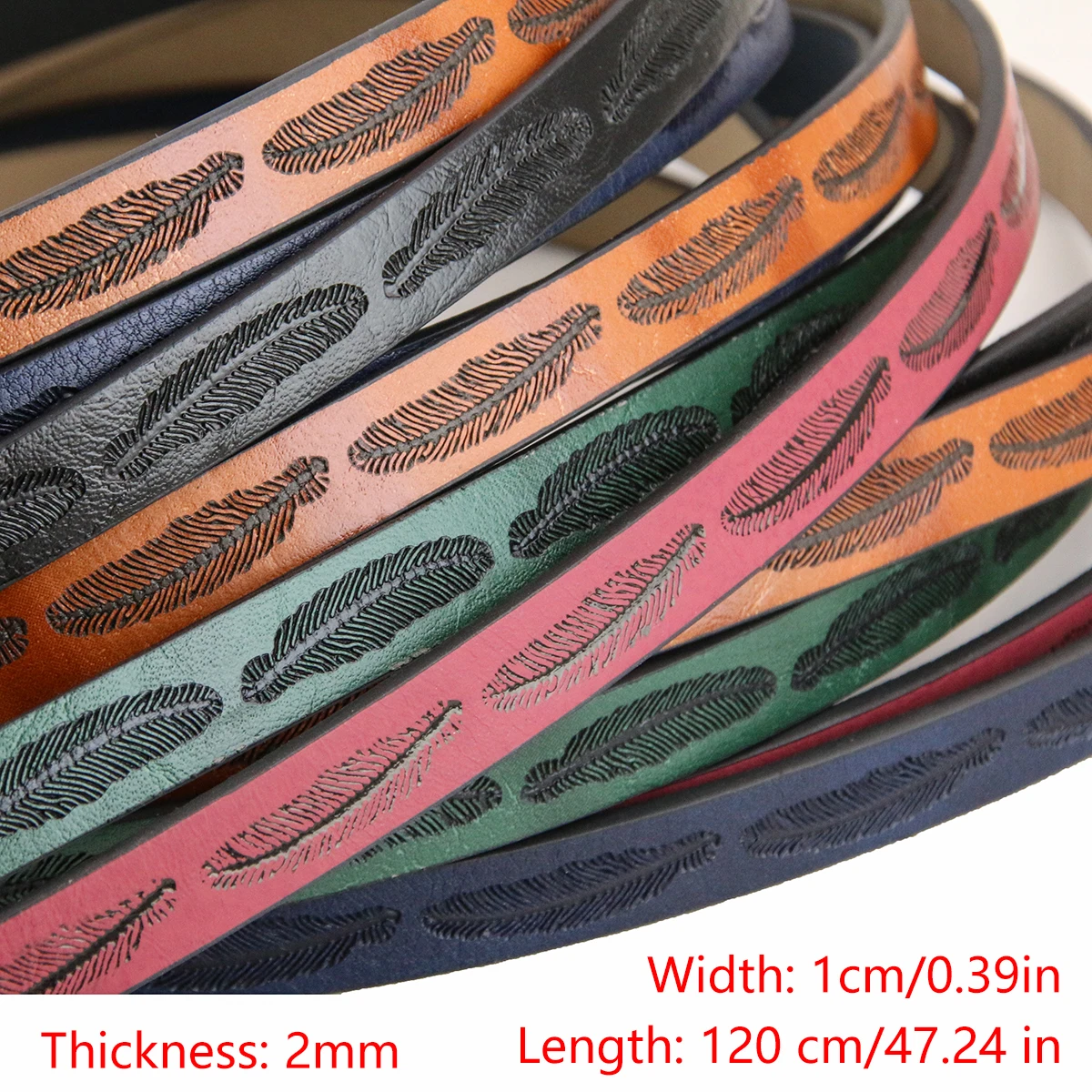 1Pcs 120 x 1cm 5 Color Printing Feather PU Leather Cord Rope Diy Jewelry Findings Accessories Making Material For Bracelet
