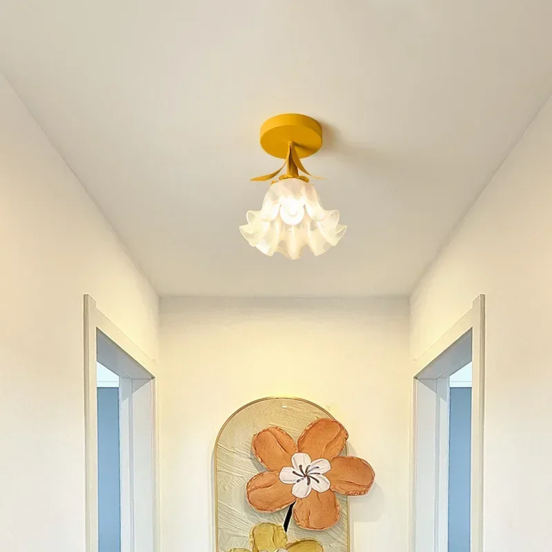 French Floral Ceiling Lamp Simple Warm Light for Balcony Corridor Bedroom Cozy Home Lighting Decor