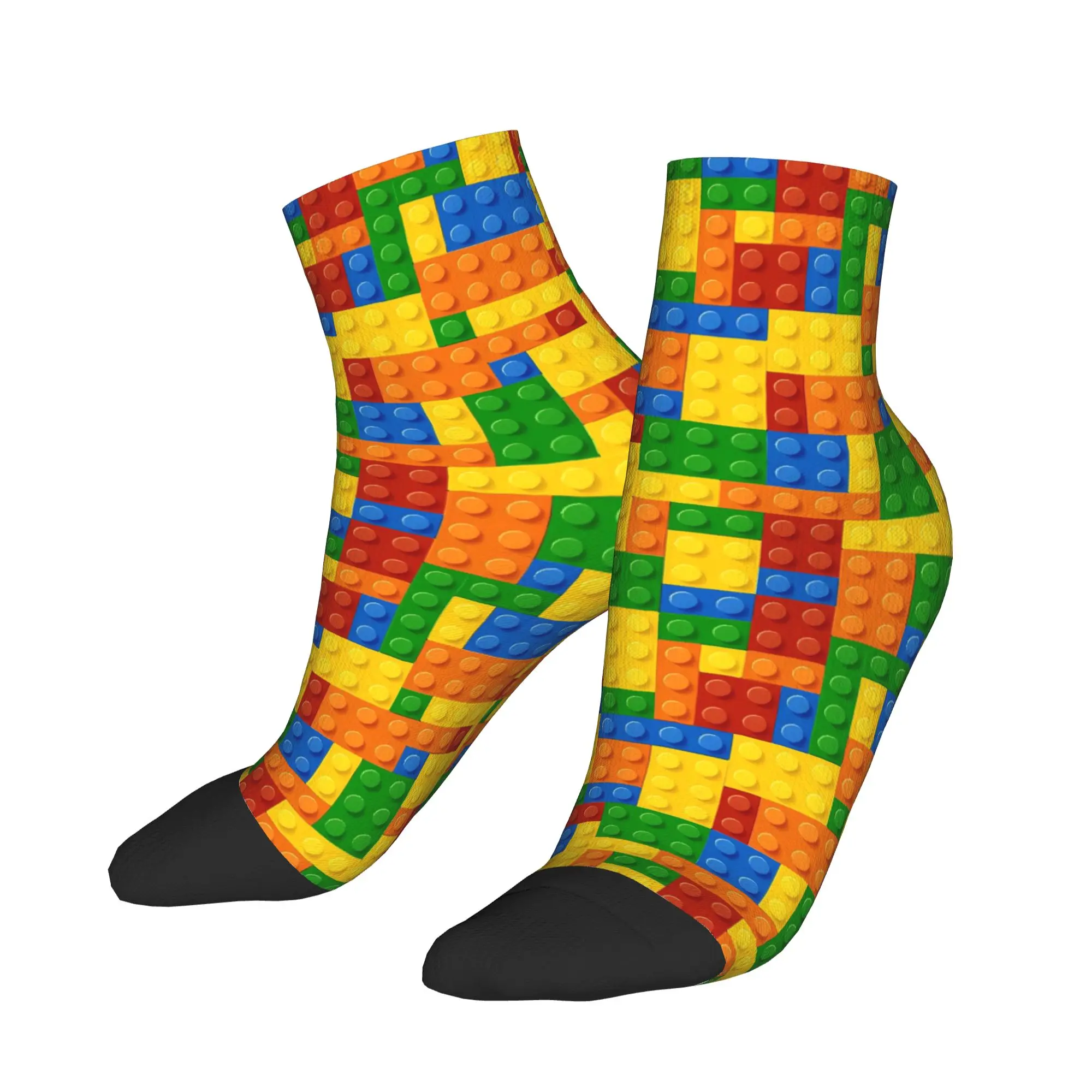 Classic Primary Color Building Blocks Pattern Socks Funny Ankle Socks Summer Non Skid Men Soft Breathable Cycling Casual Sock