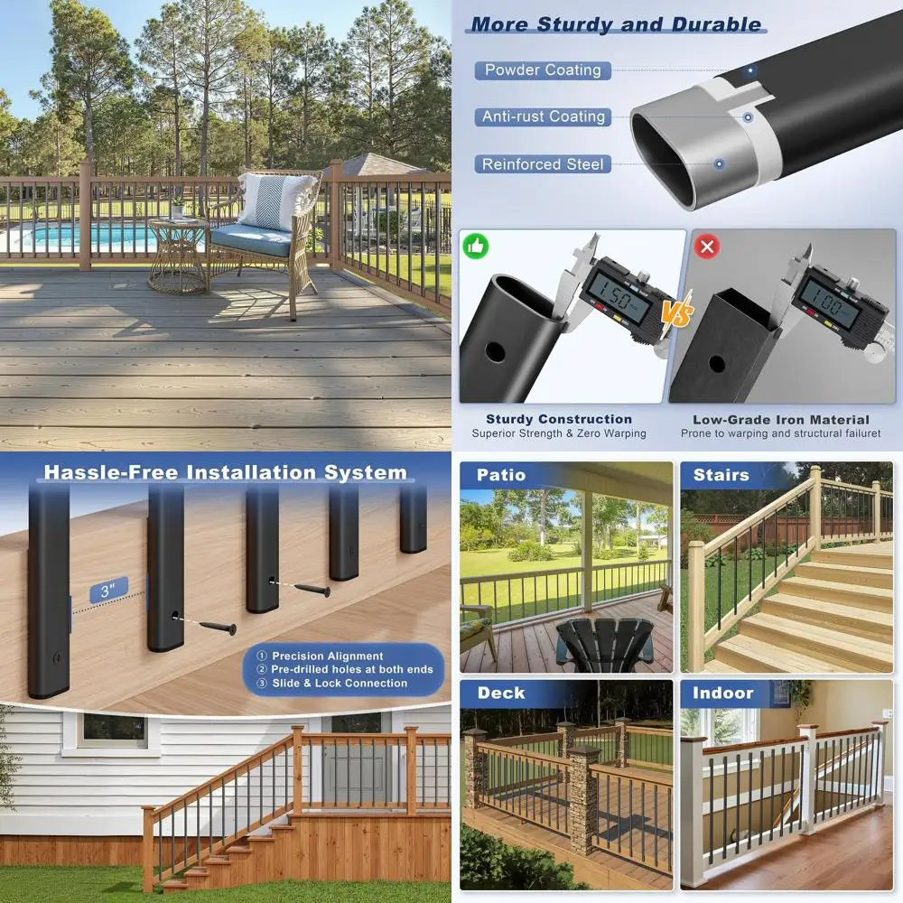 

Упаковка из 80 шт., 32 палубные балясины, черные полые металлические шпиндели для систем перил лестниц и крыльца, подходят для использования в помещении и на открытом воздухе