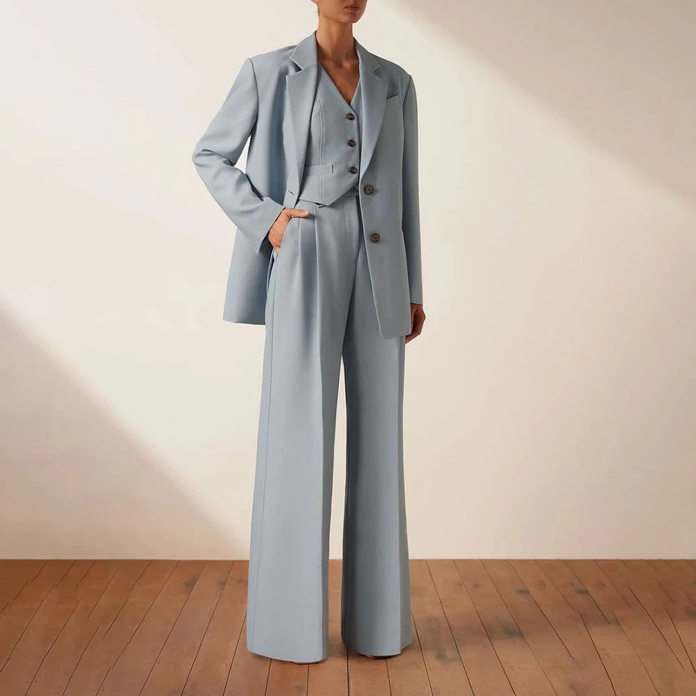 

Luxury Women's Suits 3 Piece Jacket Pants Vest Full Sets Solid Color Single Breasted Notch Lapel Slim Fit Work Female Clothing