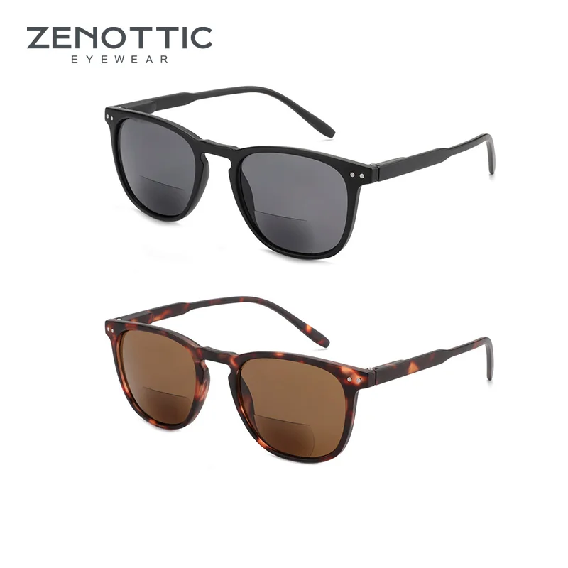 

ZENOTTIC Bifocal Reading Sun Glasses Women Men Reader Presbyopia Eyeglasses Classic Square UV400 Sunglasses with Diopters