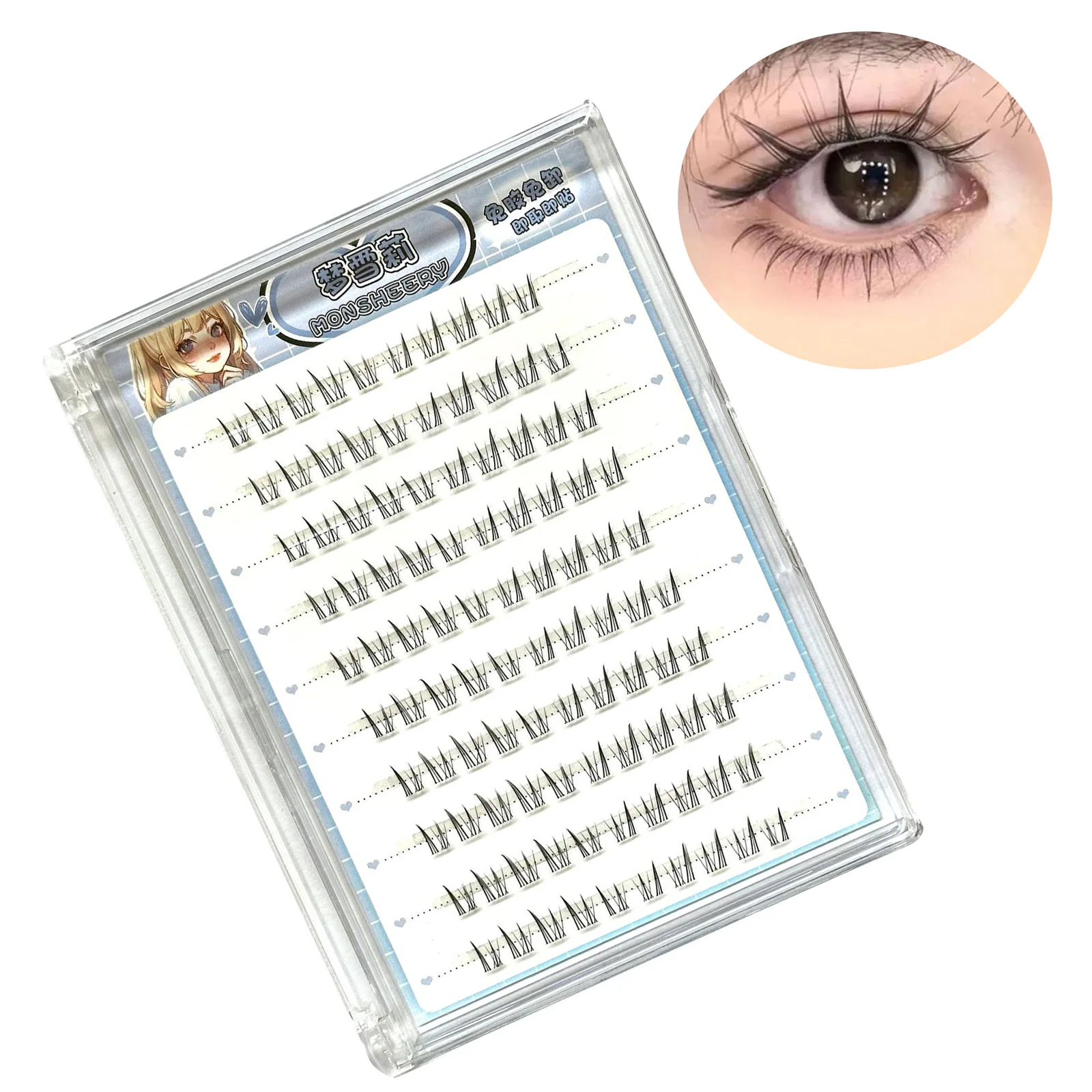Bunny Lower False Eyelashes Transparent Band Natürliche Einzelwimpern-Cluster für perfektes Augen-Make-up 4-6mm gemischte Krümmung
