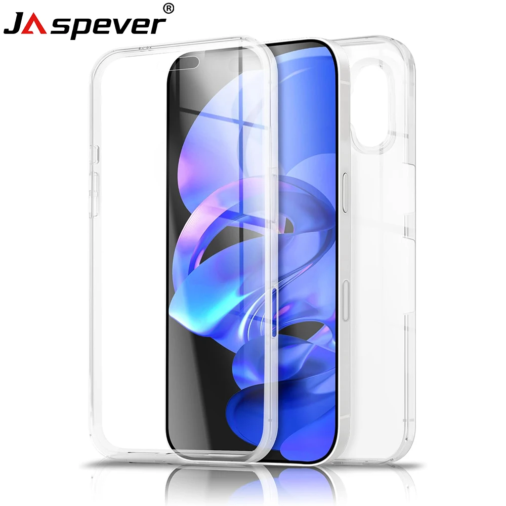 

360 ° Прозрачный гибридный чехол с полной защитой корпуса для iPhone 17 Air, 16, 16e, 15, 14 Plus, 13, 12 Mini, 11 Pro Max из твердого поликарбоната и мягкого ТПУ