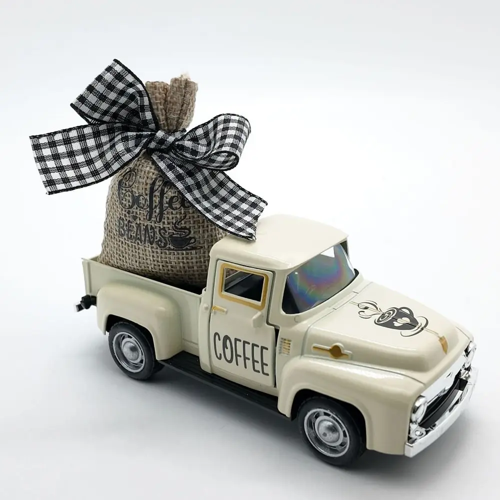 Kids Toy Diecast Coffee Truck Pickup Burlap Sack Retro Classic Metal Truck Model Vintage Simulation Mini Coffee Truck Farmhouse