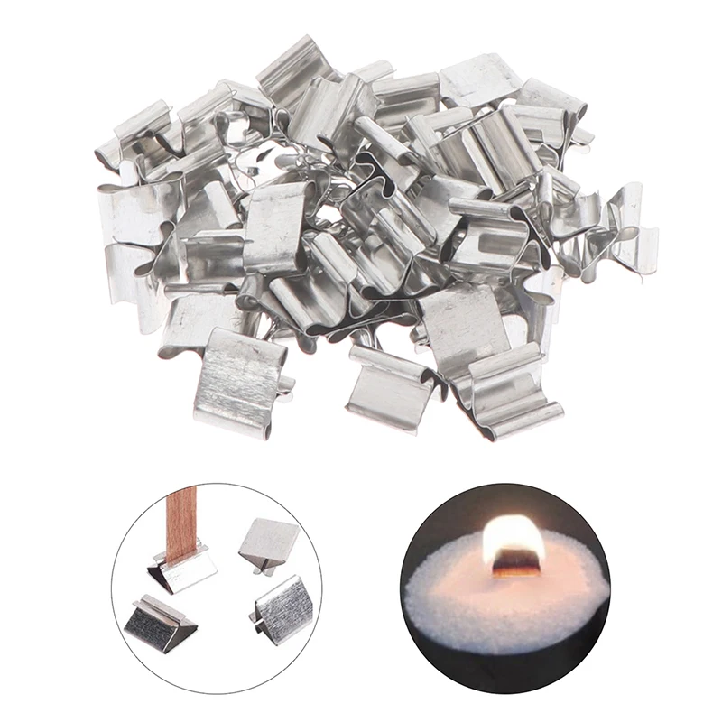 50 pçs vela de madeira wicks base clipe velas de ferro fazendo suporte diy kit artesanal