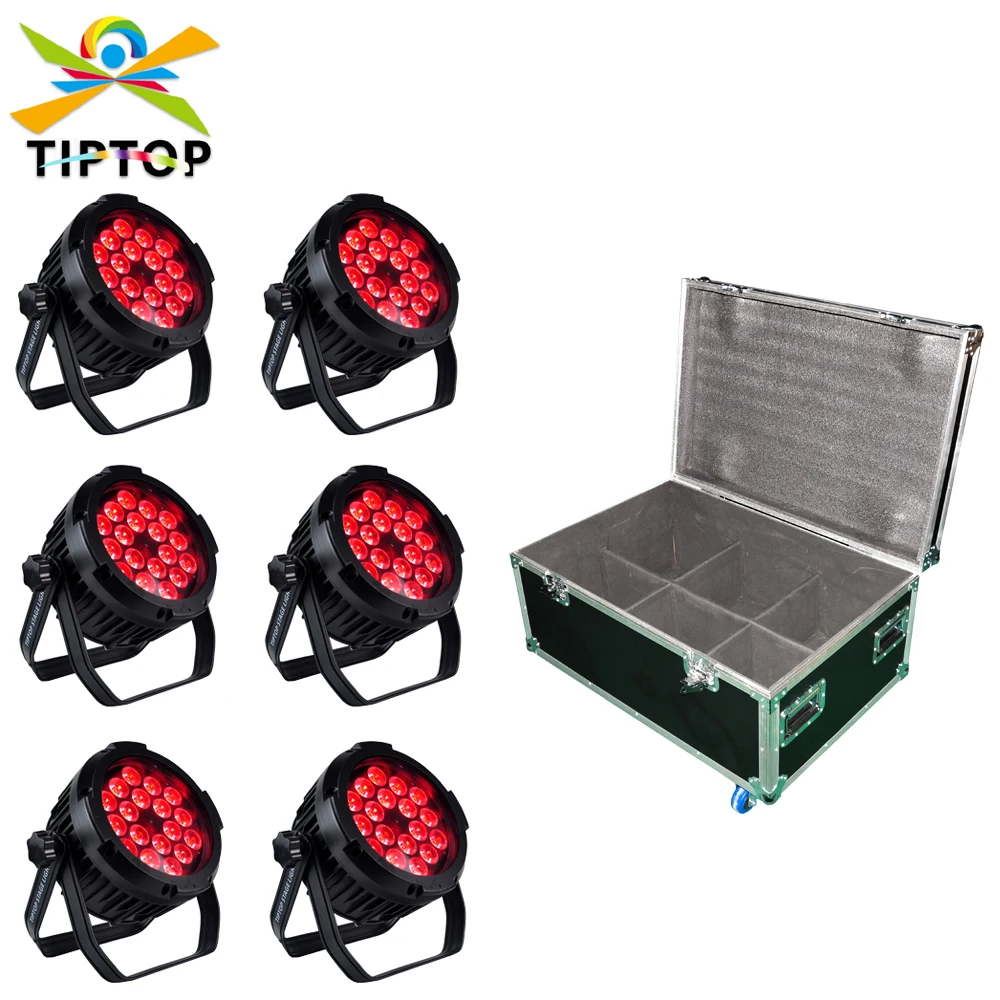 

6in1 Road Case Packing 18x18W RBGAW Violet 6 Color Silent Stage Led Par Cans 4 Button LCD Display No Noise Support Hanging Clamp