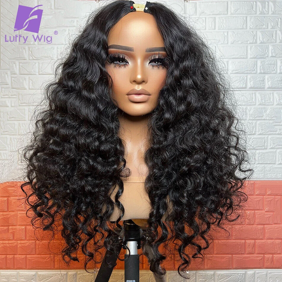 

V Shape Wig 200Density Deep Wavy V Part Wig Human Hair Glueless Loose Curly No Leave Out Upgrade U Part Wigs Brazilian Hair