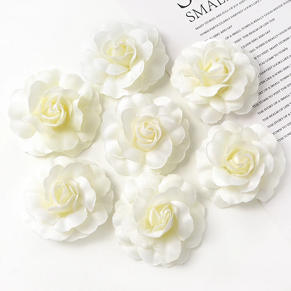 5Pcs Rose Artificial Flowers Head 5cm Fake Flower for Christmas Wedding Decoration Home Decor DIY Wreath Crafts Gift Accessories