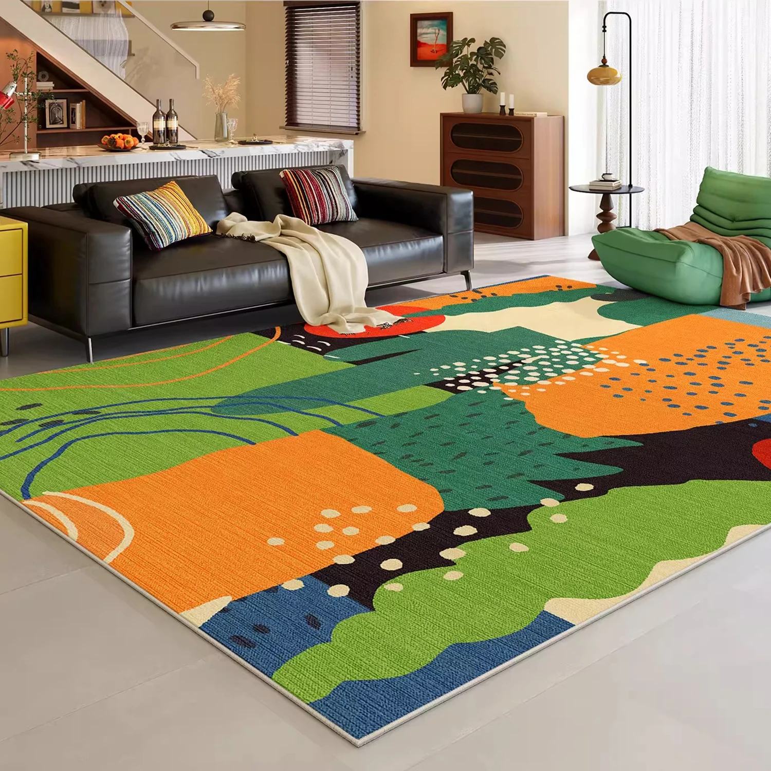 Large Area Carpet for Living Room Soft Short Plush Floor Mats Color Blocking Cartoon Bedroom Bedside Rug Home Decoration 거실러그 대형