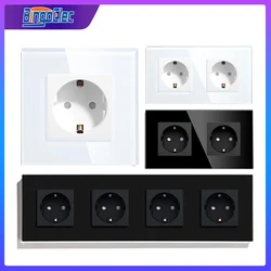 Bingoelec Wall Socket EU Plug 16A Power Germany Socket Electrical Sockets Crystal Glass Panel 228*86mm Home Improvement