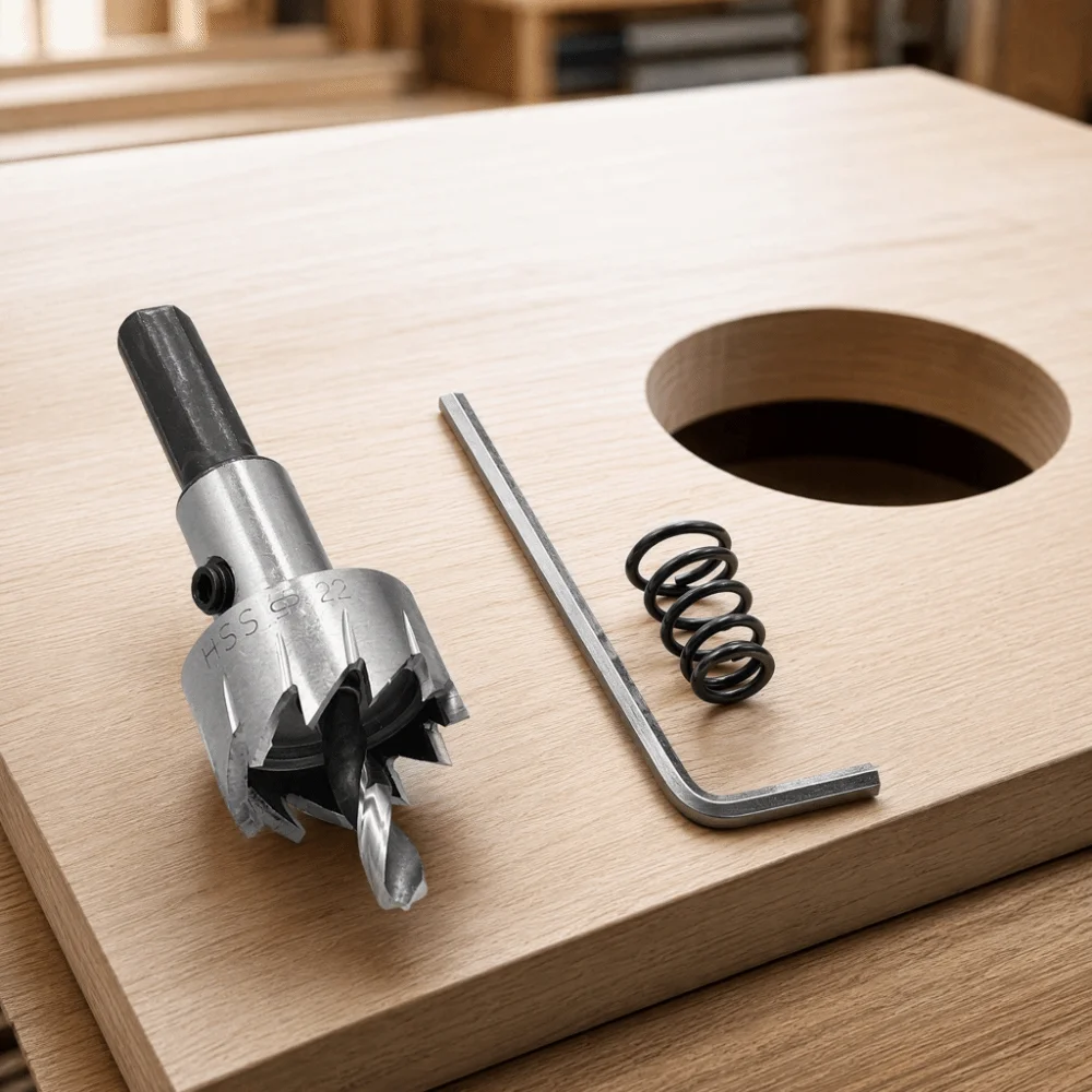 2pcs High Speed Steel Hole Saw Drill Bit HSS Material Triangular Shank Hole Opener Head Hex Wrench Included 22mm Diameter