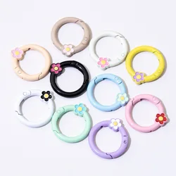 10Pcs/lot Metal O Round Ring Candy Color Flower Spring Clasp Openable Round Carabiner Keychain Clips Hook Dog Chain DIY Jewelry