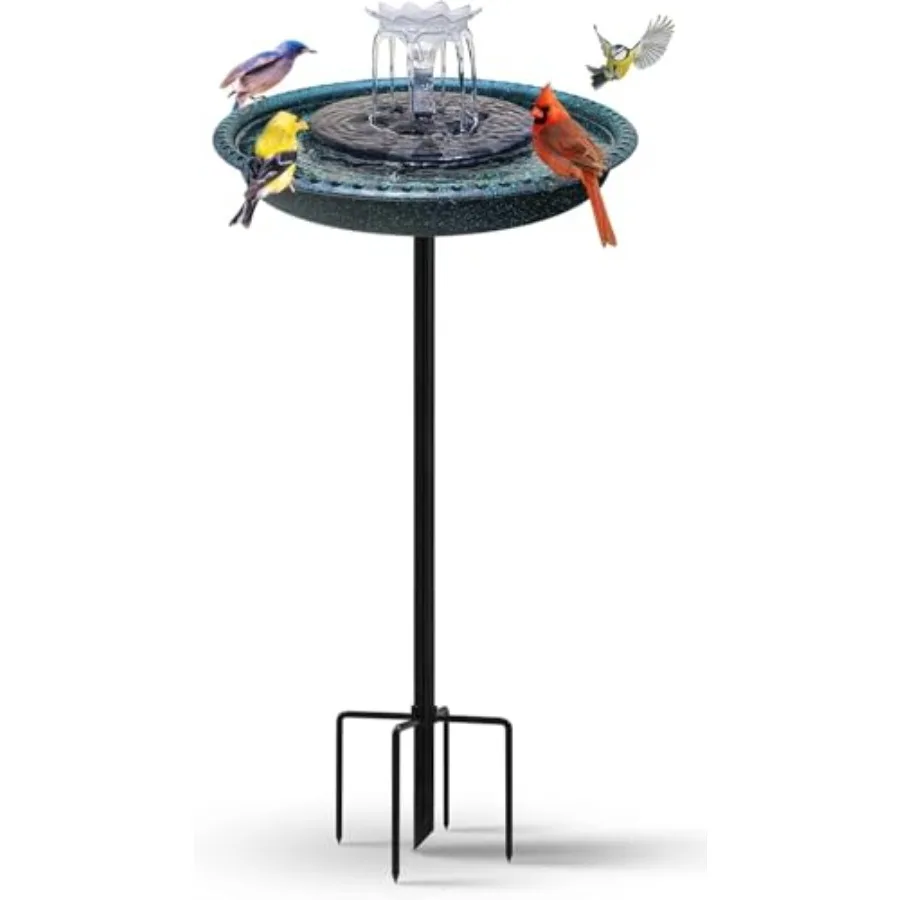 

Bird Bath with Solar Fountain, Durable 5-Prong Base Solar Bird Bath with Stable Metal Stake, Detachable Solar Powered Bird Bath