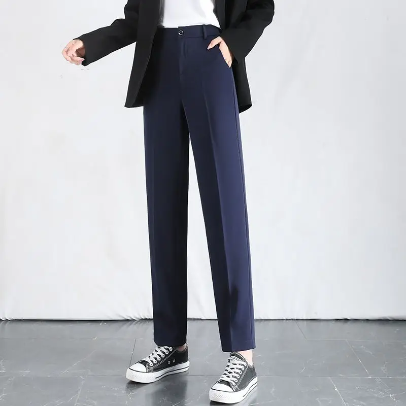 

Spring and Autumn Women's Straight Barrel High Waist Pants Slim Fit Comfortable Slim Casual Fashion Three Commuter Pants