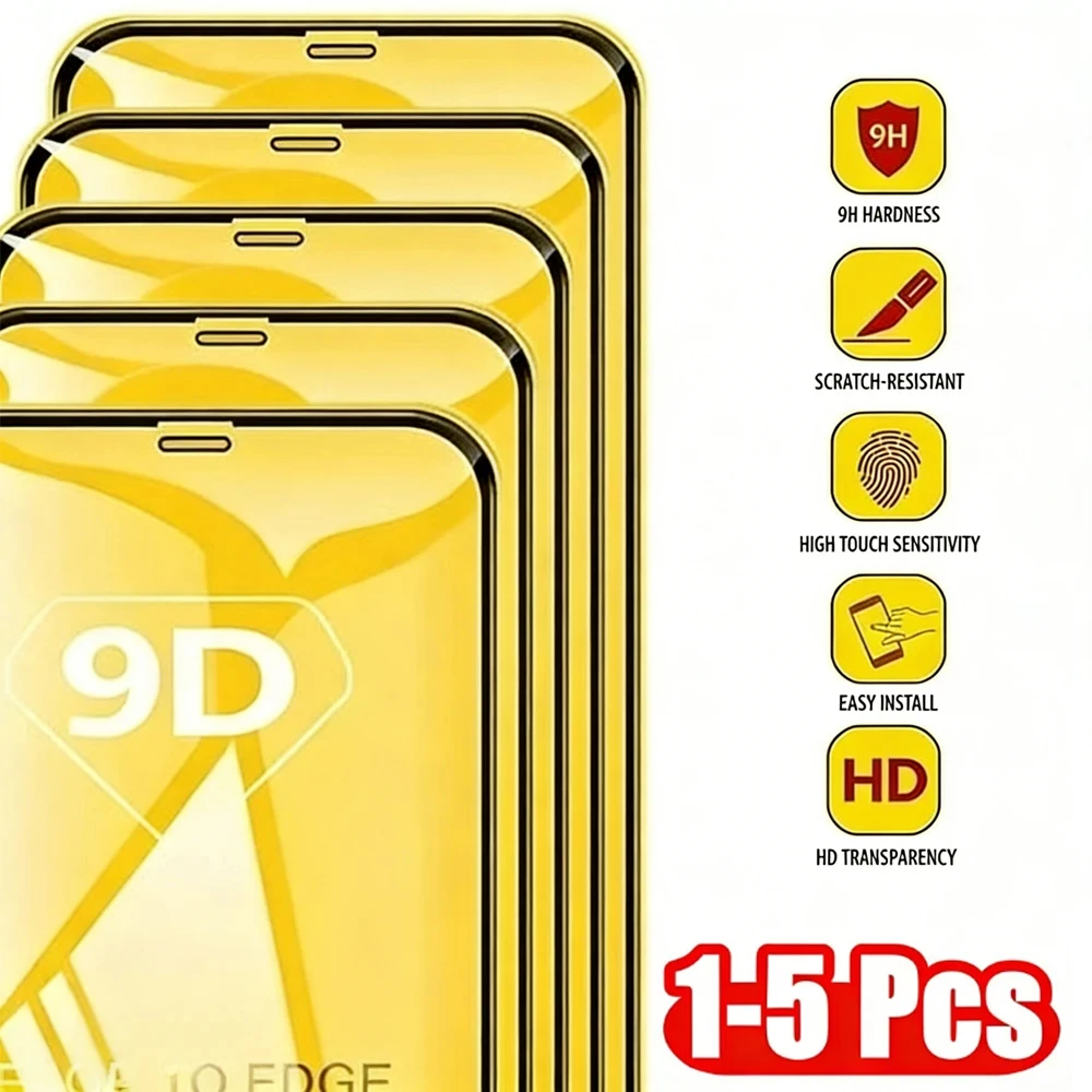 1-5 Stück 9D Härtegrad Panzerglas für iPhone 18 Pro Max 17 16 15 Plus 14 13 Mini 11 12 8 7 6 X XR XS Air SE Displayschutzfolie