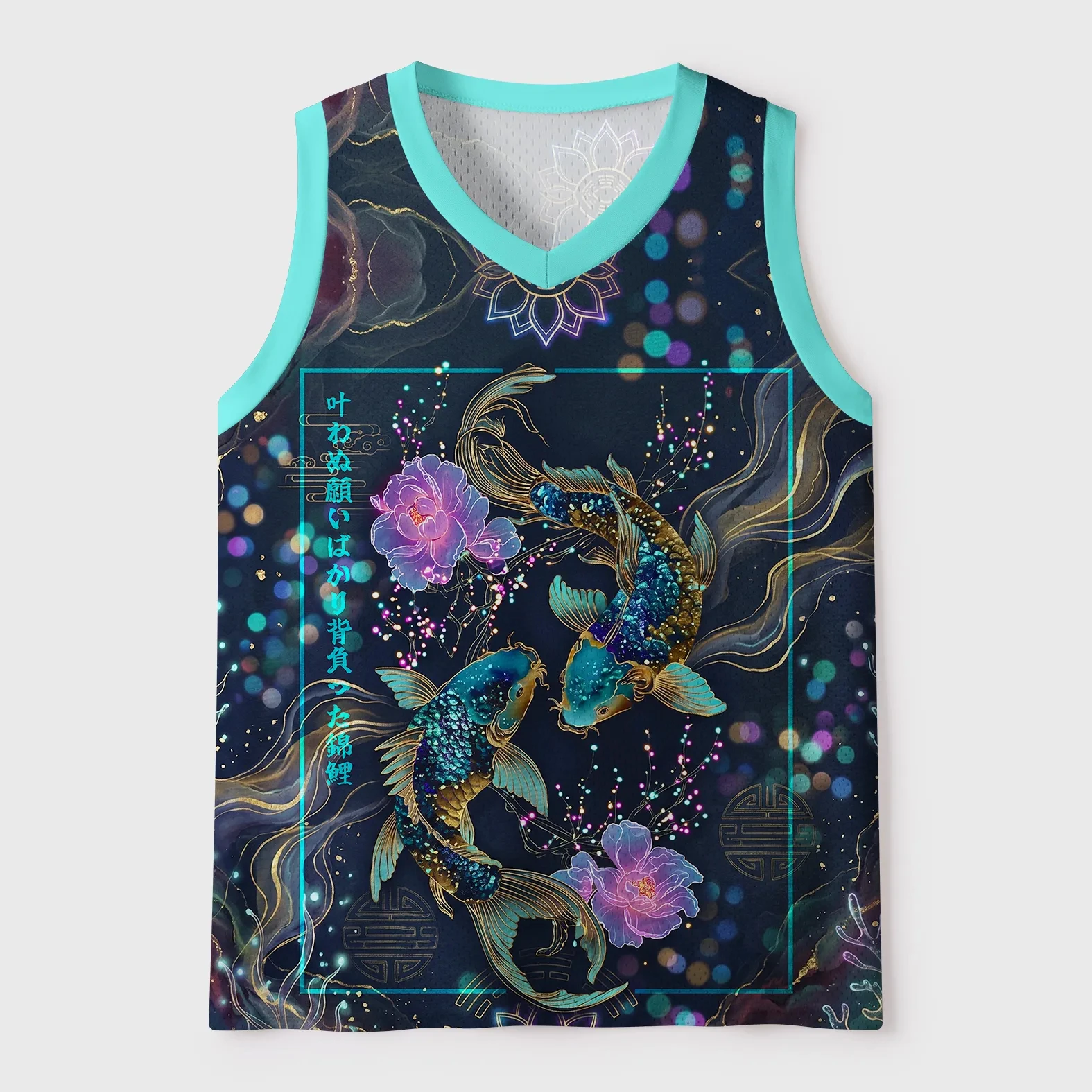 2627 Hot selling summer lucky koi colorful flower quick drying basketball vest hip-hop street V-neck unisex loose sports vest