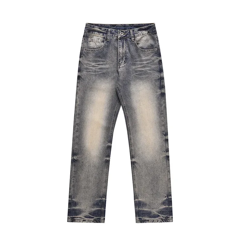 

American Vintage Jeans Men and Women Streetwear Y2k Baggy Jeans Unisex Washed Blue Straight Jeans Casual Full Length Denim Pants