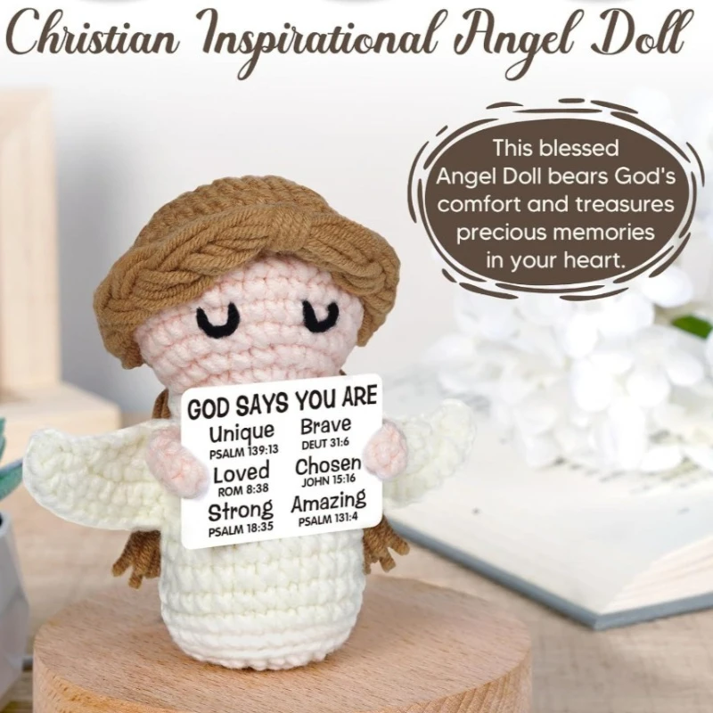 

Warm Blessing Angel Theme Hand Woven Wool Angel Doll Elegant Winged Portrait Design Household Hanging Decor Religious Gift