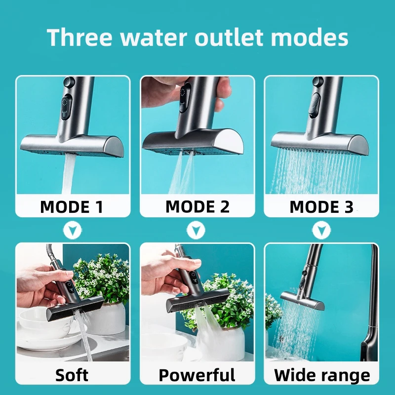 Pull Out Rainfall Kitchen Faucet Temperature Digital Display Rotation Mixer 3 Modes Sprayer Nozzle Hot Cold Sink Water Tap Crane