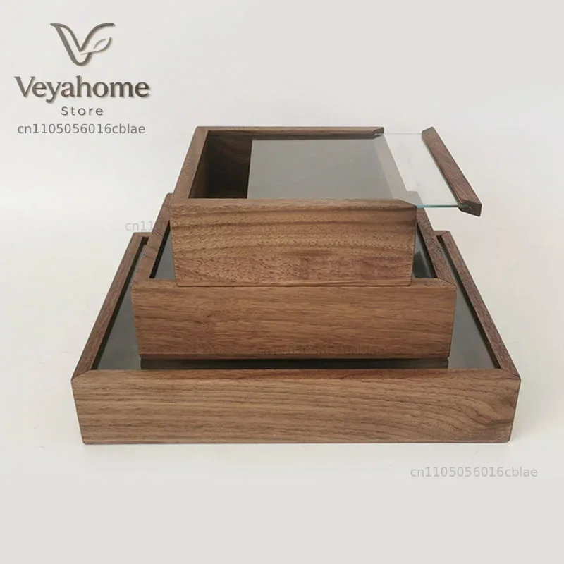 Black Walnut Solid Wood Glass Cover Display Case Transparent Organizer Boxes Dustproof Sundries Dresser Display Box dustproof