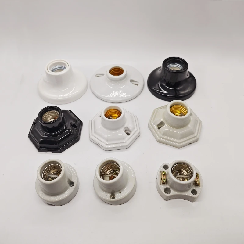 7 Styles High Temperature Resistant All Ceramic Lamp Holder Large Screw E27 All Copper Core High Quality Ceramic Light Base