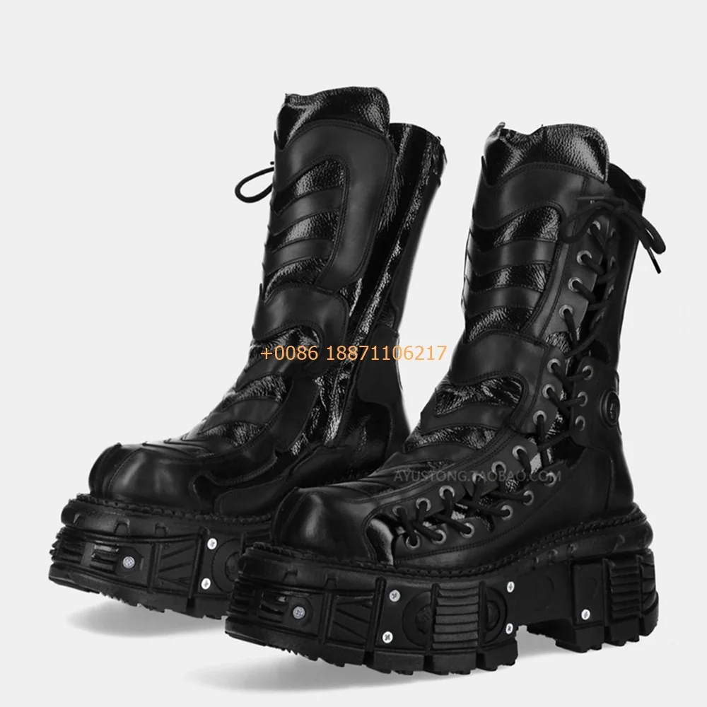 

Punk Thick Sole Women's Motorcycle Boots 2024 Autumn New Fashion Round Street Rock Rivet Knight Boots Leather Sports Casual Boot