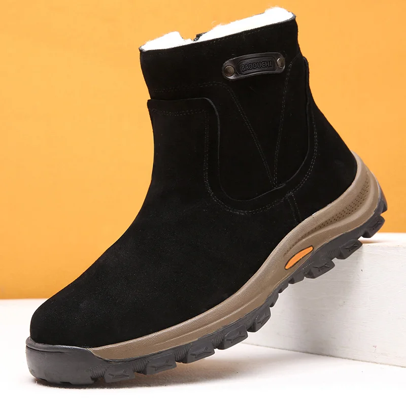 Men's sheepskin and wool integrated snow boots, real leather and fur, winter thick and warm boots slip resistance for Men's ﻿