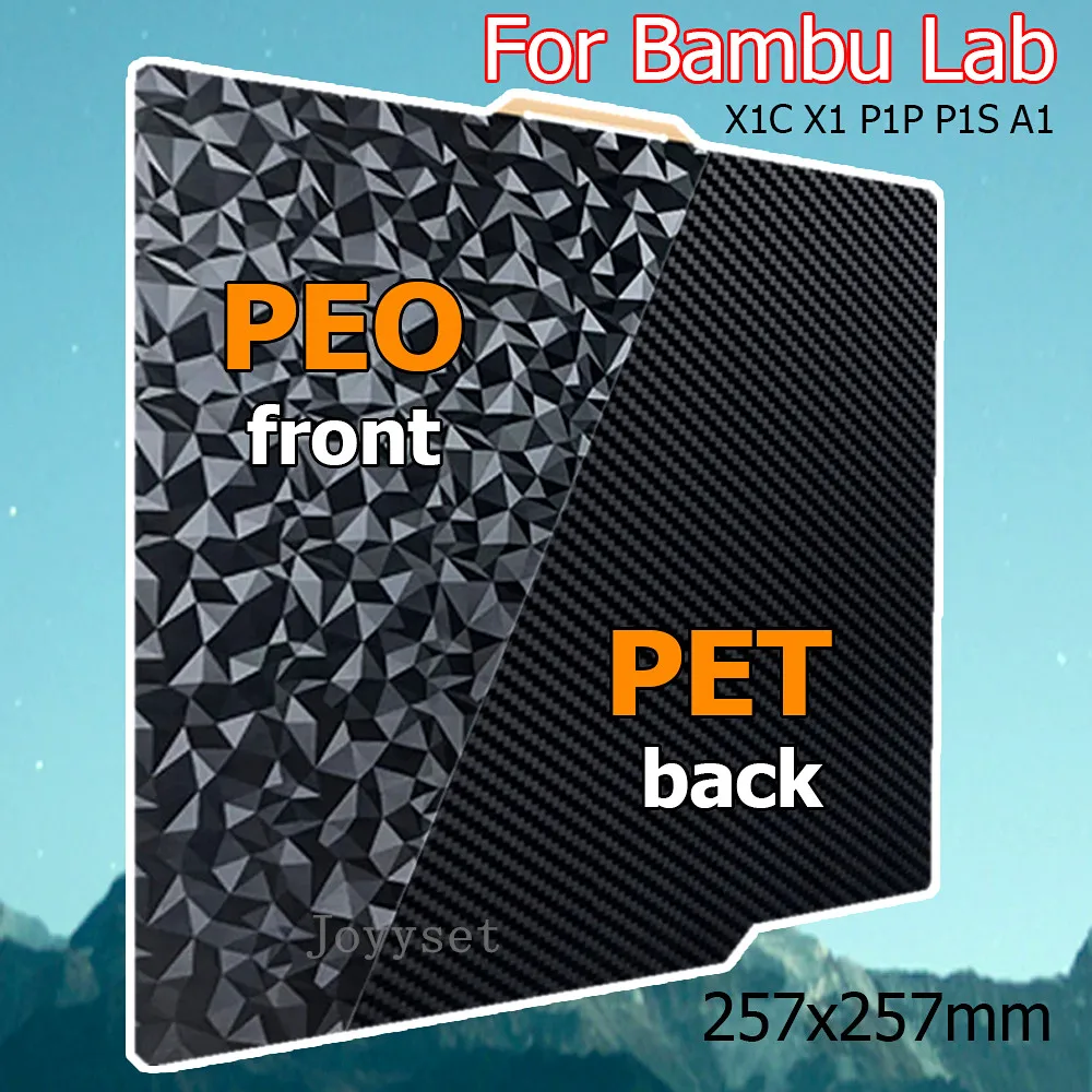 

PEO пластина для Bambu Lab X1C P1P P1S A1, строительная пластина, двухсторонняя ПЭТ, углеродное волокно, гладкий пружинный стальной лист для Bambulab X1 P1P