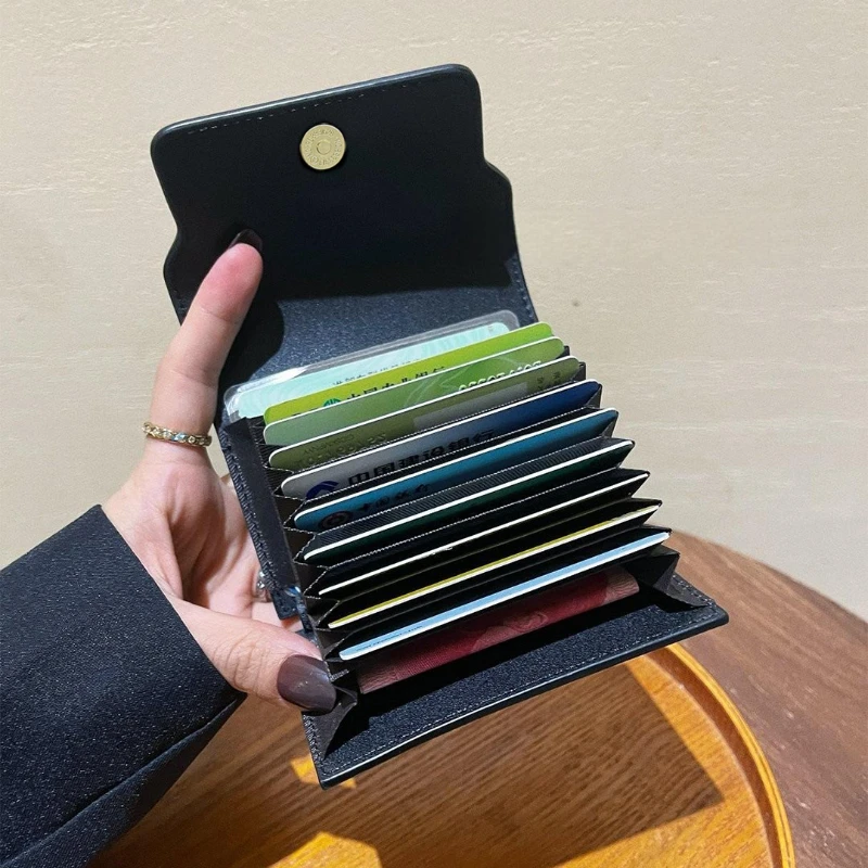 Textured Card Holder, Multi‑Colors, Snap Button Accordion Wallet, Portable Business Card Case for Cards ID Daily Commute