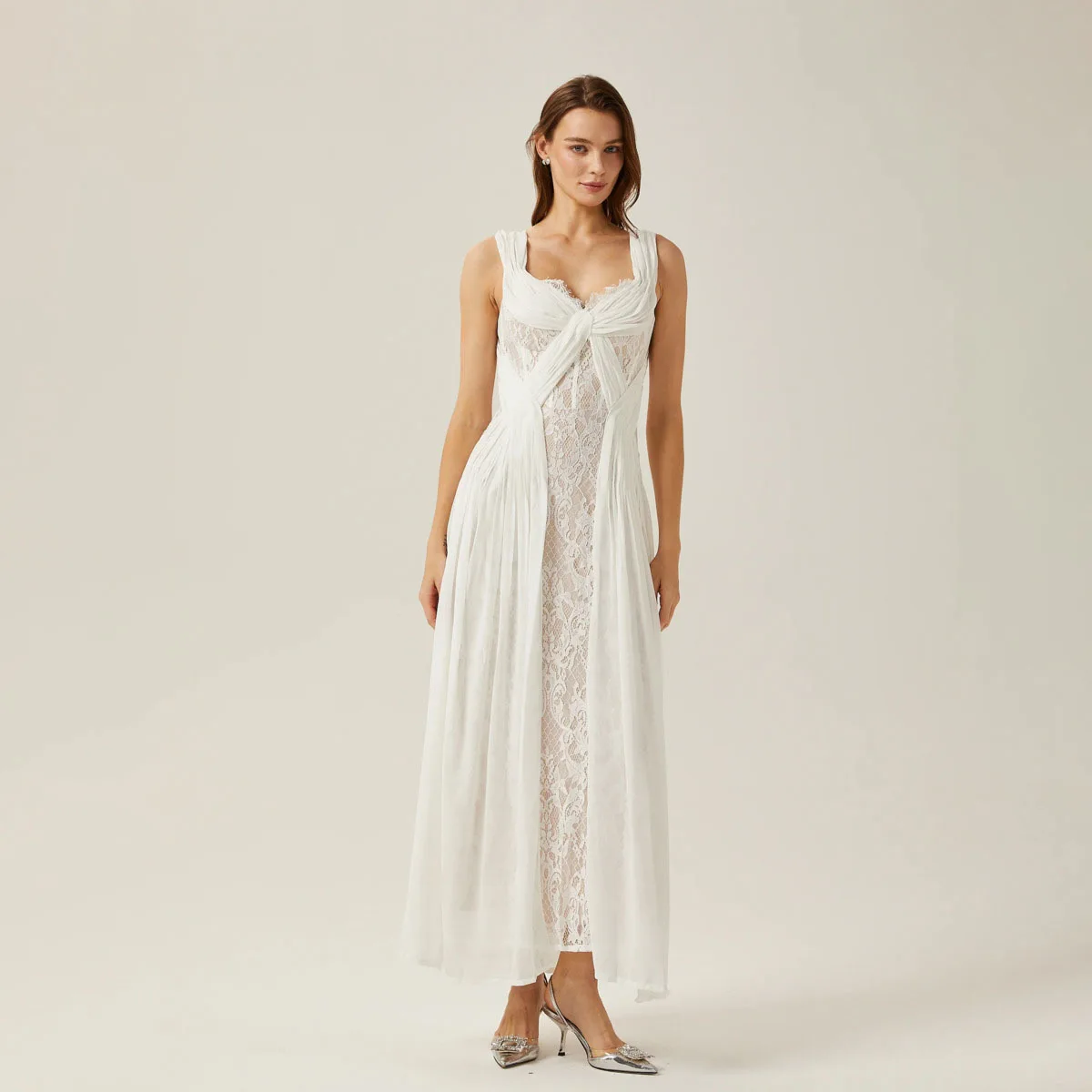 KWTX 2026 Summer Women’s Elegant Strapless Bandeau Lace Patchwork Cut-out Dress Designer for Evening Party Office Street Style