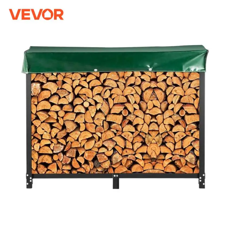 VEVOR Firewood Log Rack 8ft Firewood Rack Outdoor Black Firewood Rack Stand Steel Outdoor Wood Rack Firewood Log Holder 1300lbs