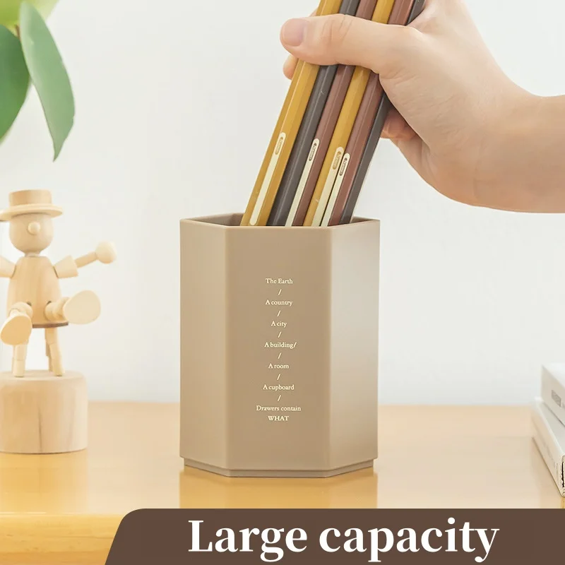 Square Plastic Hexagonal Large Capacity Pen Holder Desktop Storage Box Office Desktop Pen Holder School Office Stationery