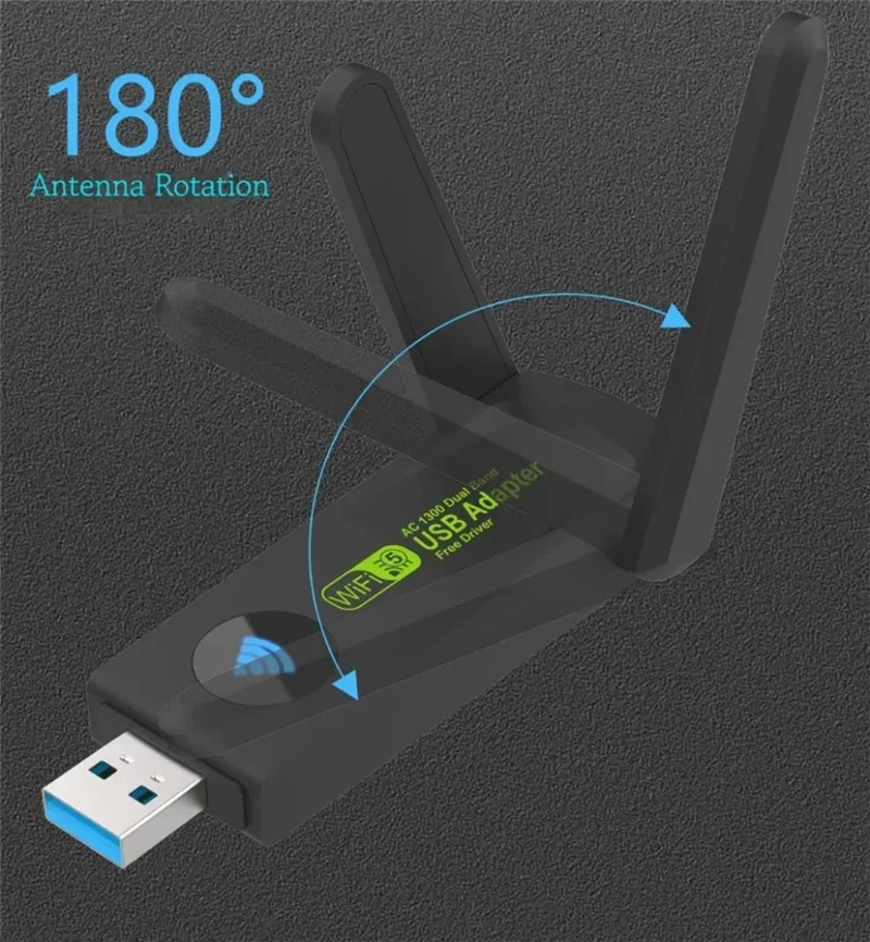 1300Mbps WIFI USB อะแดปเตอร์ Dual Band 2.4G/5GHz Wi-Fi dongle 802.11AC เสาอากาศอันทรงพลังตัวรับสัญญาณไร้สายสำหรับพีซี/แล็ปท็อปไดรเวอร์ฟรี