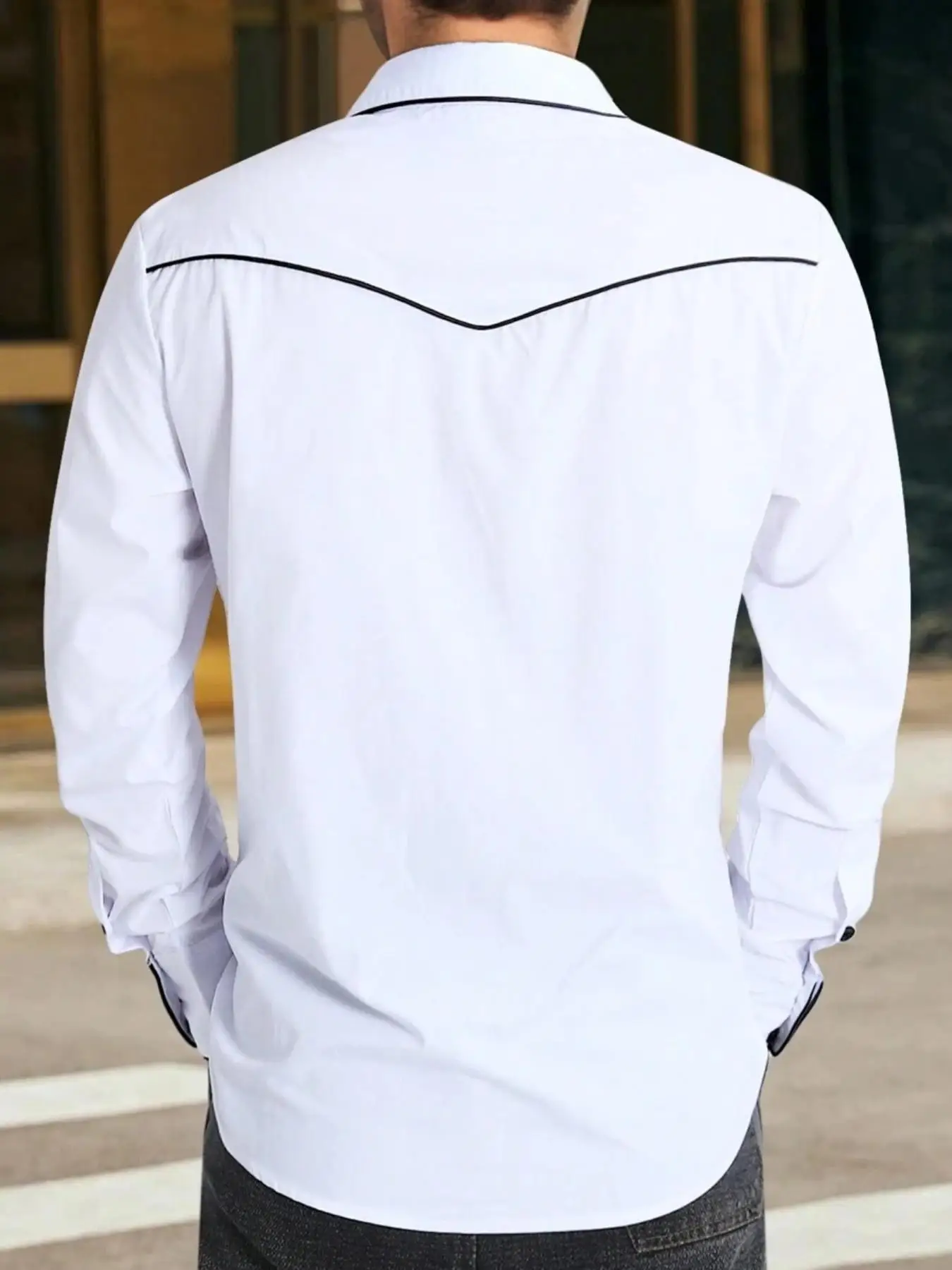 Fashion Western Style Embroidered Shirt Long-Sleeved Solid Color American Western Long Sleeve Shirt